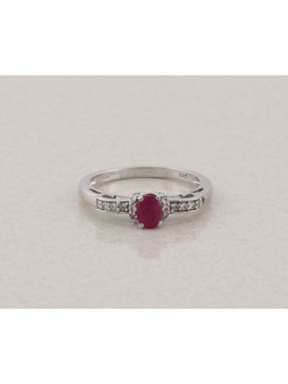 Sterling Silver Natural Ruby and White Zircon Ring Size 9 1/4